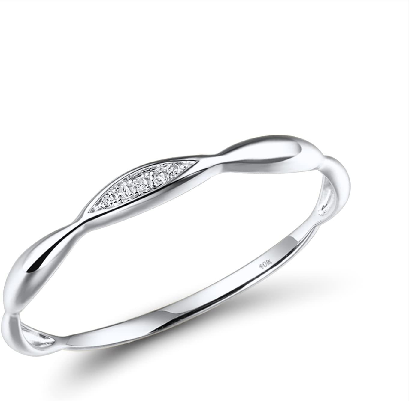 10K Solid Gold Genuine Diamond Dainty Twisted Stacking Ring for Women