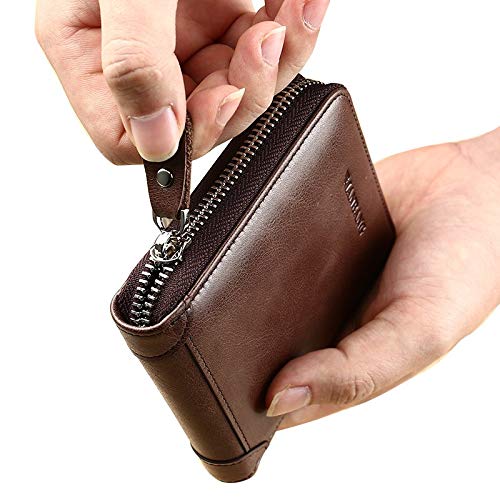 Wallet Fashion Genuine Leather Men Wallet Small Men Wallet Zipper Male Short Coin Purse, Beige, Small4