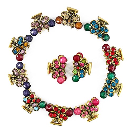 Yeshan Pack of 12psc Vintage Butterfly Pattern Alloy Mini Jaw Clip,Rhinestone Barrette and Crystal Beaded No-slip Hair Grip Small Claw Hair Clip