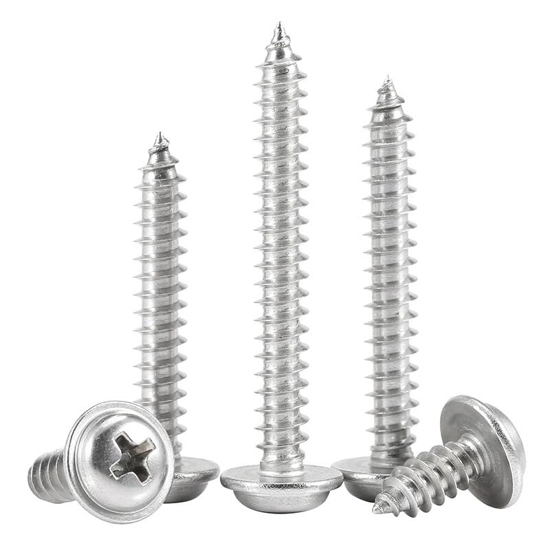 Stainless Steel Self Tapping Screws, 50pcs M4 x 30mm Phillips Pan Head Screw with Washer - Image 3