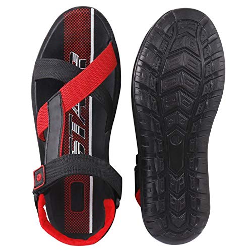 Creation Garg PU Material Red-Black Stylish Sandals/Floaters for Men's