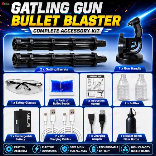 Image of VikriDA NEW Gatling Large Electric Automatic Gel Blaster Gun with Double Barrel,Gatling Gel Bomb Gun Toy,Outdoor Shooting Game Toy Gun