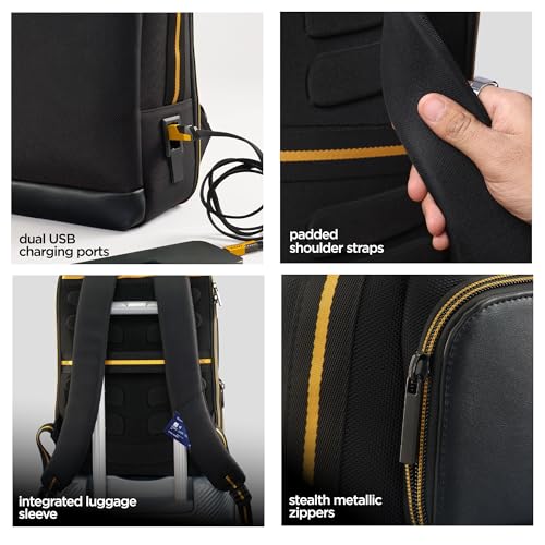 Image of Nu Republic Triphop Backpack for Men Women Office Casual 18-inch Laptop Bag Water-Resistant Multi-Pockets Sleek Smart College Backpack with Dual USB Port (Black)
