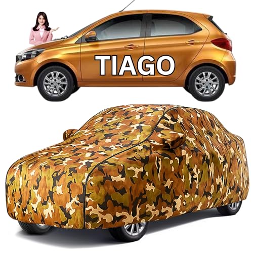Image of Car Cover for Tata Tiago All Model & Years (2016-2025) 100% Waterproof with Mirror Pockets, Triple Stitched Bottom Elastic Dustproof Full Body Protection Heat & UV Resistant- Jungle