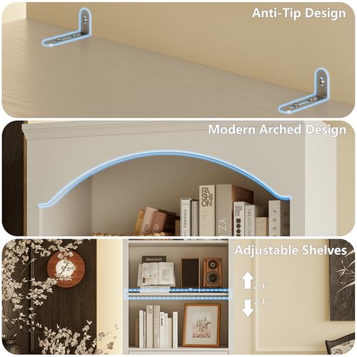 Image of 71 inch H Tall Bookshelf with Drawers, Farmhouse Book Shelf with 3-Tier Open Shelves, Wooden Bookcase with Storage Drawers, Freestanding Bookshelves for Bedroom, Living Room, White