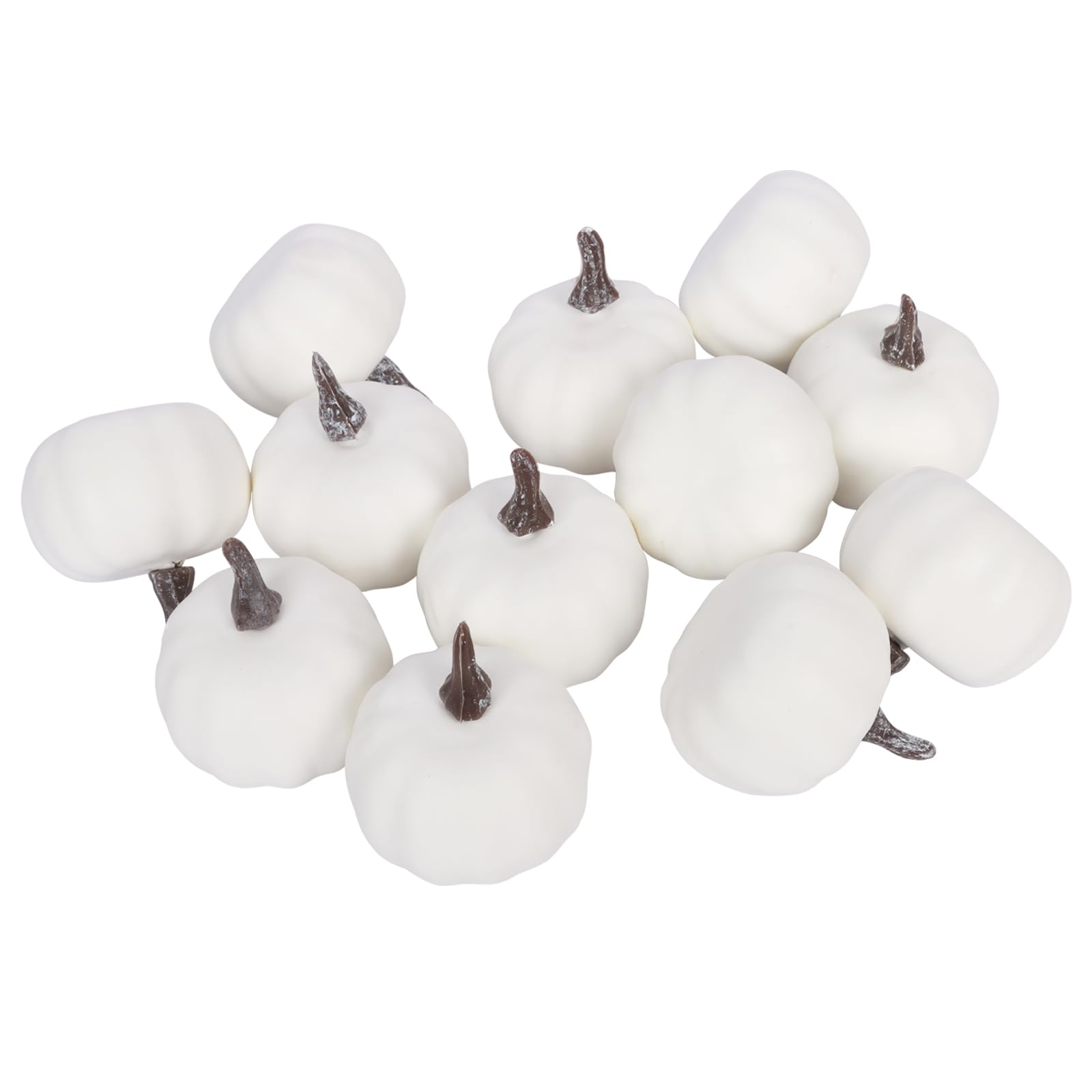 12Pcs Artificial Pumpkins, Halloween Pumpkin Decoration Autumn Decoration Set Mini Foam Pumpkins for Halloween Home Party Decor, White
