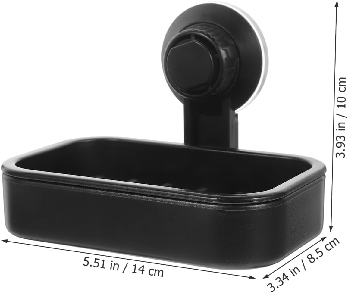 Cabilock Wall Mounted Soap Dish Holder Black Plastic Suction Cup Soap Saver with Drainage for Shower Bathroom Kitchen No Drilling Installation