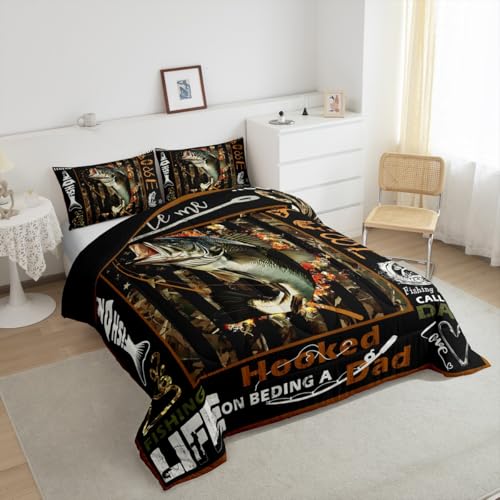 Image of Feelyou Kids Big Pike Fishing Comforter Set Toddler Size, Green Camo Duvet Insert Hunting Bedding Set Boys Girls Fisherman Teens Bedroom Decor Bed Set 2Pcs