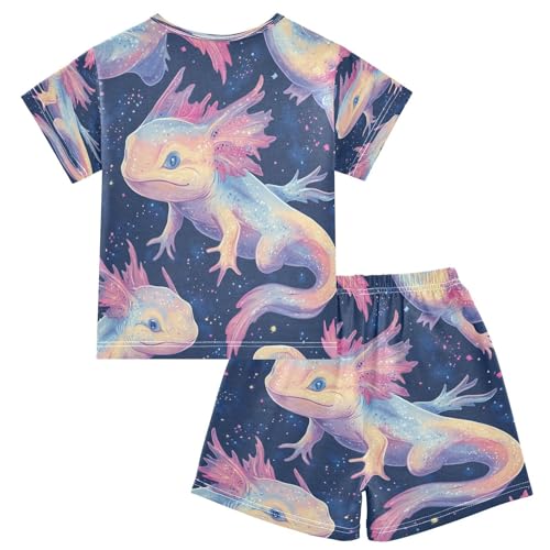 Pajama Sets Short Sleeve Axolotl Space Fantasy Creatures Soft Cotton Summer Sleepwear 2 Piece PJS Size 5-14T2