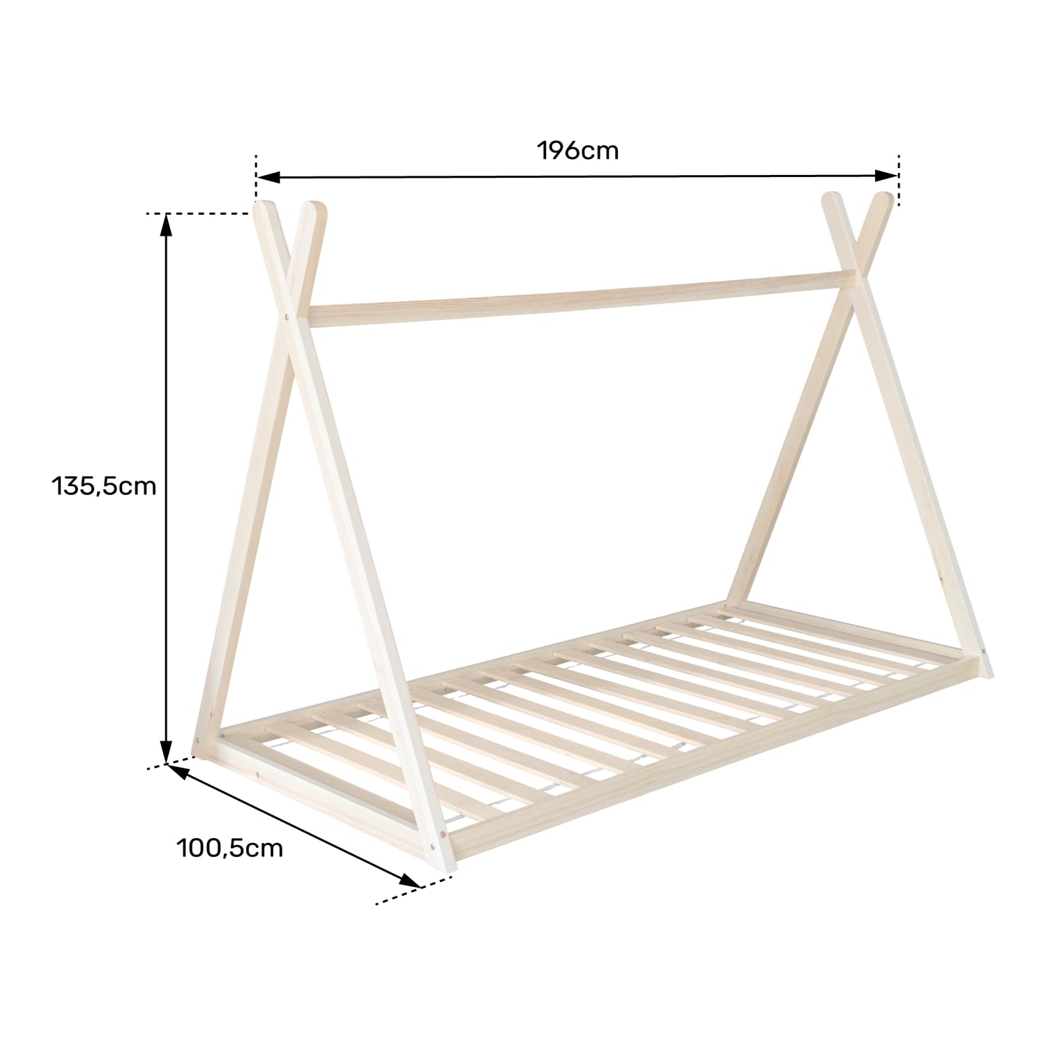 Happy Garden Cama Tipi Infantil Valentin Blanca, tamaño 190x90cm, con somier de láminas Diseño lúdico, Estructura de Madera Blanca, fácil de Montar