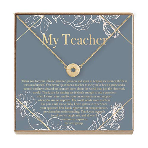 Teacher Gift Necklace: Teacher Appreciation Gift, Thank You (Compass Gold)