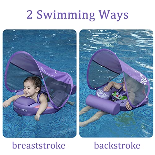 Image of Add Tail Mambobaby Float with Canopy, Baby Floats for Pool Non-Inflatable Waist Float Swim Training Toy with UPF 50+ UV Sun Canopy (Contrast-Purple)