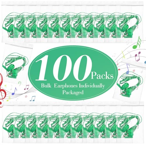 Image of Kanayu 100 Pack Earbuds Bulk for Classroom School 3.5mm Wired,Green