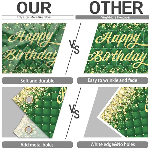 Image of Birthday Decorations Backdrop 8 x 6 ft Green Golden Happy Birthday Banner Large Birthday Party Background for Men Women Kids Photo Shoot Supplies (Green-Birthday, 8 * 6 ft)