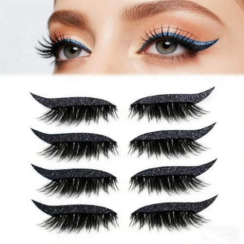 Lazy Eye Shadow Eyelash Patch Eyeshadow Eyelash Stickers 3-in-1 Self-Adhesive Reusable Fast Eye Makeup Stickers with False Lashes With False Eyelashes Eyeshadow Eyeliner (4pcs)