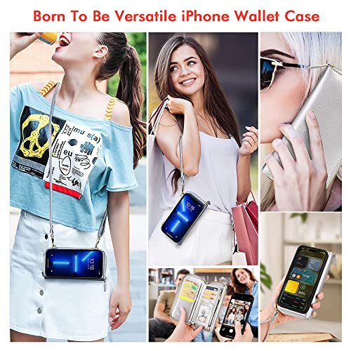 Nuoku Intended For Iphone 13 Pro Max Crossbody Case With Strap, Pu Leather Magnetic Detachable Iphone 13 Pro Max Phone Case Wallet For Women, 6.7 Inch (Silver) #TOP2