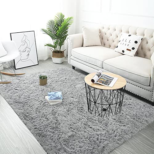Lochas Ultra Soft Indoor Modern Area Rugs Fluffy Living Room Carpets For Children Bedroom Home Decor Nursery Rug 4X5.3 Feet, Gray #TOP4