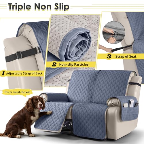 Image of TAOCOCO Recliner Covers,2 Seater Recliner Slipcovers,Waterproof Recliner Sofa Protector,Armchair Covers with Pockets,Non Slip Reclining Sofa Covers,Arm Chair Covers for Pets /Dogs /Kids(Bluish Grey)