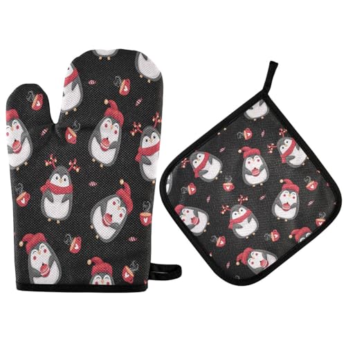 Mnsruu Ofenhandschuhe mit Topflappen Pinguin Weihnachten