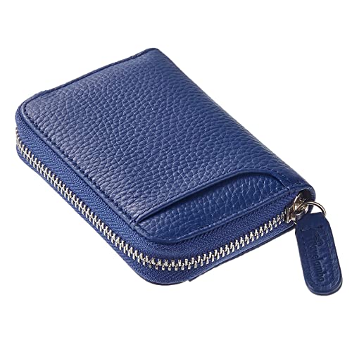 Travelambo Genuine Leather Coin Case Small Wallet YKK Zipper(Blue)