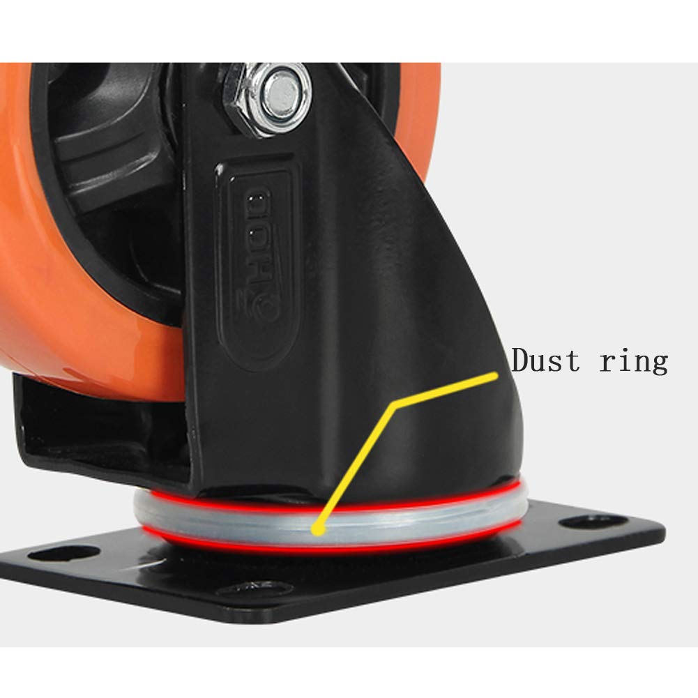 Ruote girevoli per mobili, 4 pezzi, 1,5'' 40 mm/2'' 50 mm, con freno, cuscinetti a sfera doppi in acciaio, piastra antipolvere, ruote universali in poliuretano per carrello, tavolo e letto (arancione,