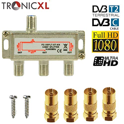TronicXL Premium 3-fach Koax Antennenverteiler HD 3D 4K Verteiler Weiche Splitter für DVBT DVBT2 DVBC SAT Unicable Kabelfernsehen Unitymedia Vodafone Sky Kabel Deutschland Primacom Kabelfernseh HDTV – Bild 4