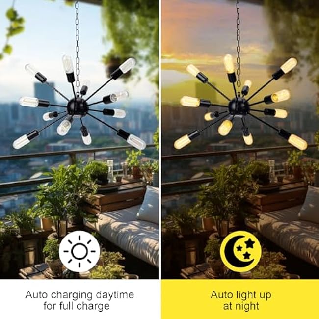 12Pcs Bulb Solar Powered Led Chandelier Lights Cover Outdoor Waterproof Hanging for Gazebo, Home, Garden, Backyard, Pergola, Tree, Canopy, Window D¨¦cor