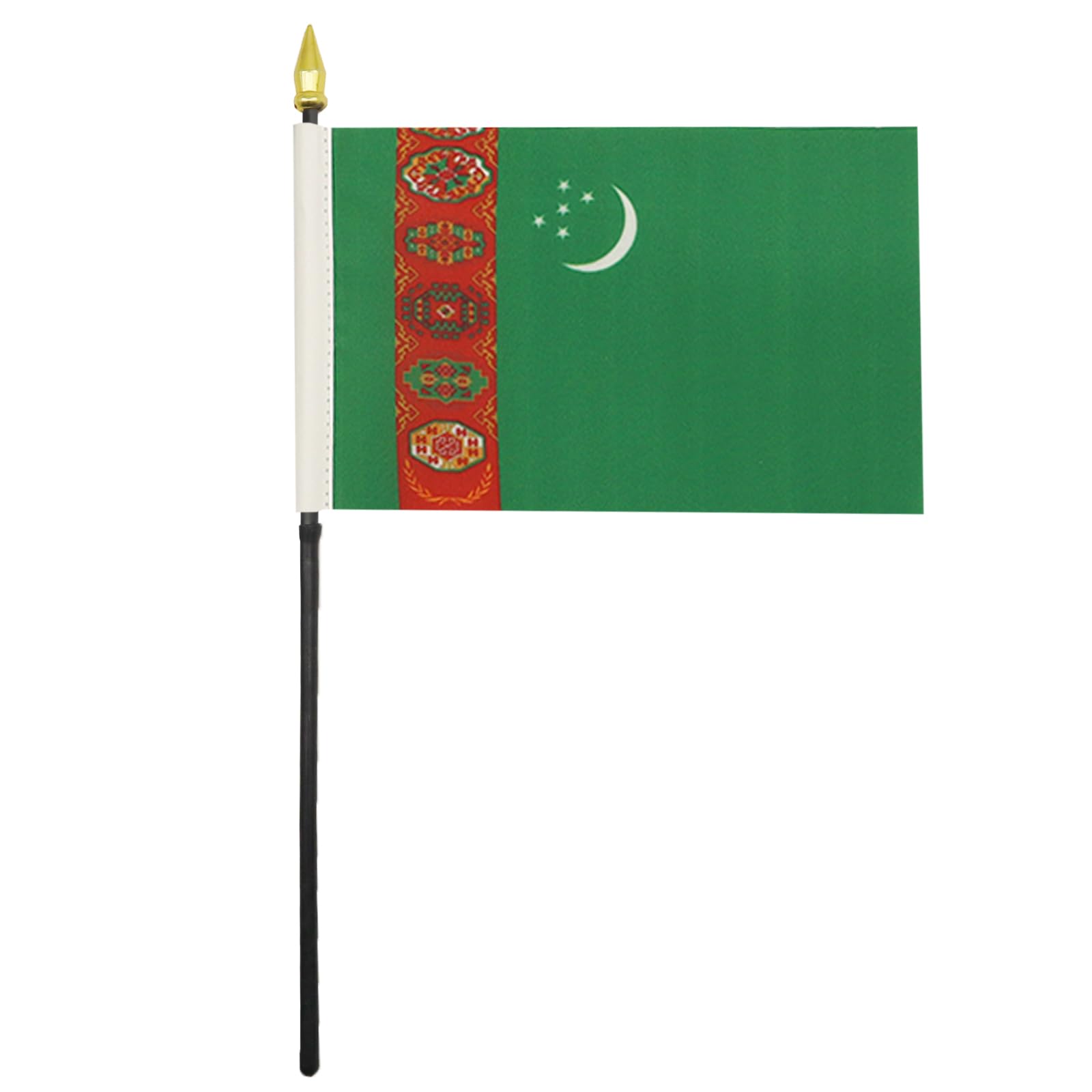 AZ FLAG - Turkmenistan Table Flag 4'' x 6'' - Turkmen Mini Desk Flag 100% Polyester 15 x 10 cm - Office Banner with 10'' Pole - Golden Spear