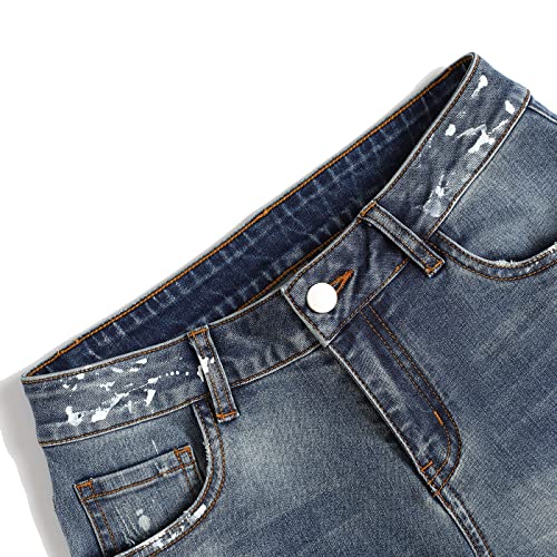 Women's Casual Stretch Slim Ripped Hole Tossed Ink Polka Dot Skinny Jeans3