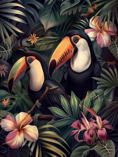 Broderie Diamant Kit Complet Toucan et fleurs 5D pour Diamond Art Adulte Enfant 40x50