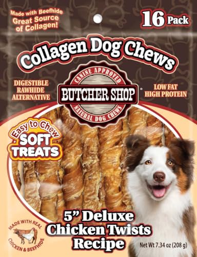Butcher Shop 5 Inch Deluxe Chicken Twists for Dogs 16 Pack