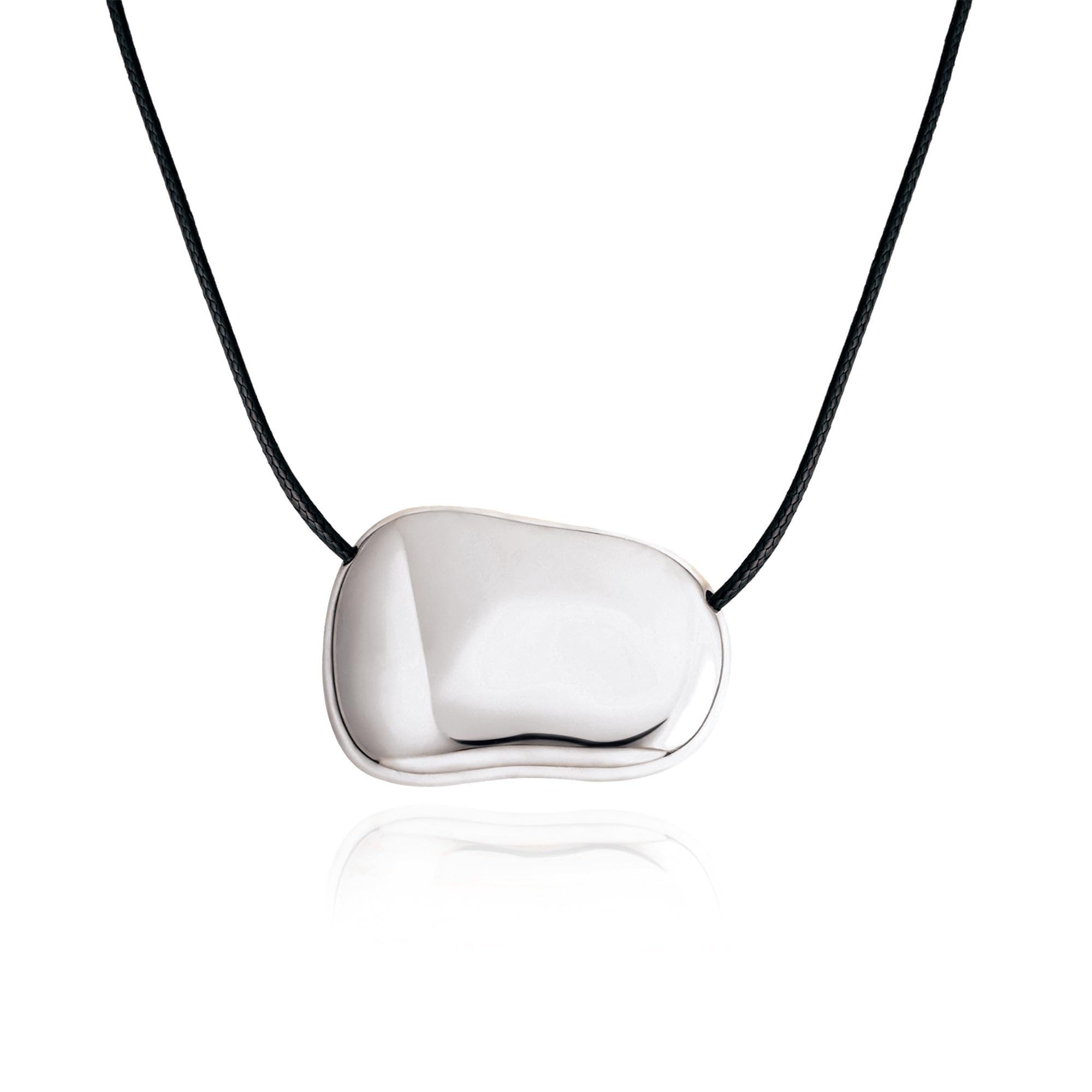 Dr's gift Silver Plated Pebble Pendant Necklace for Women,Chunky Silver Bean Necklace,Large Charm Pendant Necklaces,Black Cord Statement Necklaces