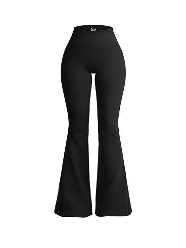 OQQ High Waisted Flared Pants Yoga Leggings - Black - Medium