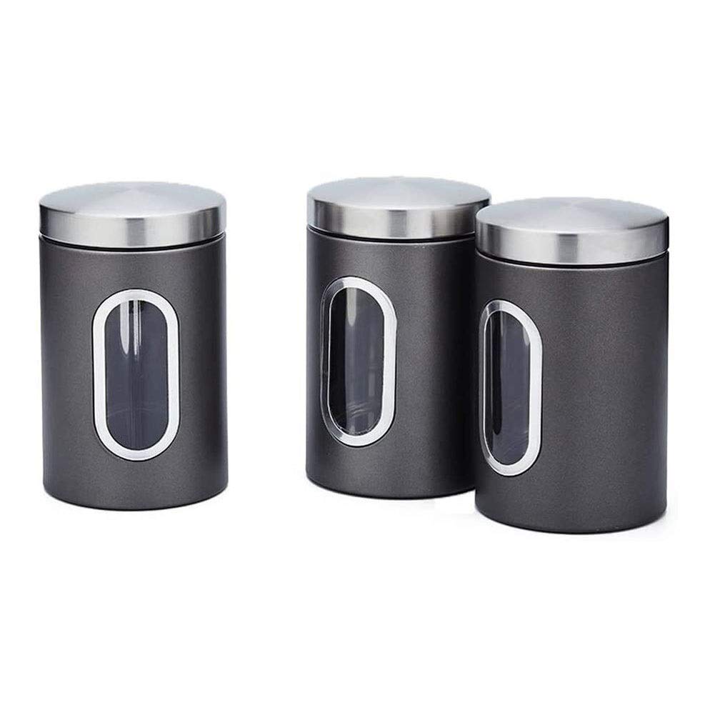 Contenitori Alimentari per Cereali Set Set di 3 contenitori ermetici for la conservazione degli alimenti, barattoli da cucina in acciaio inossidabile con coperchio trasparente, finestre trasparenti fo