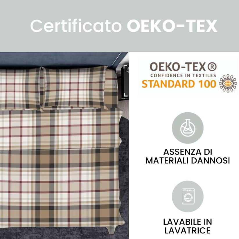 Set Lenzuola Singolo Cotone Stampato - Fantasia Tartan Natalizia - Lenzuolo Sotto + Sopra + 1 Federa - Foto 4