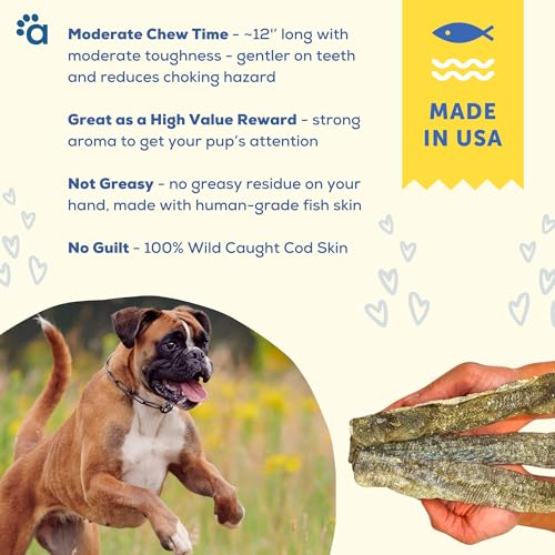 A-Better-Treat–Wild-Caught-Cod-Skin-Dog-Treats-Sourced-and-Made-in-The-USA-Single-Ingredient-Dehydrated-Natural-Healthy-Alternative-to-Rawhides-Bully-Sticks-Long-Lasting-Chew A Better Treat–Wild Caught Cod Skin Dog Treats Sourced and Made in The USA Single Ingredient Dehydrated Natural Healthy Alternative to Rawhides Bully Sticks Long Lasting Chew