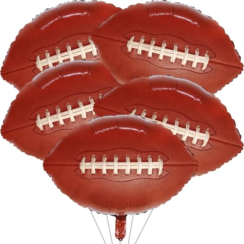 Image of 5 Pieces Large Football Party Balloons, Brown Football Shaped Mylar Foil Balloons Sports Theme Party Decorations for Boys Men Football Fans Tailgate Birthday Party Sport Decorations Supplies