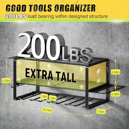 Image of Hipidian Power Tool Organizer Wall Mount - Storage Rack with 4 Drill Holders for Drills Cordless Tools. Heavy Duty Iron Garage Tool Organizer Storage for Workshop Shed (4 Slots 3 Layers)