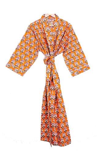 Image of Pure 100% Cotton Robe For Womens Bathrobe Dressing Gown Long sleepwear Free Size Kimono