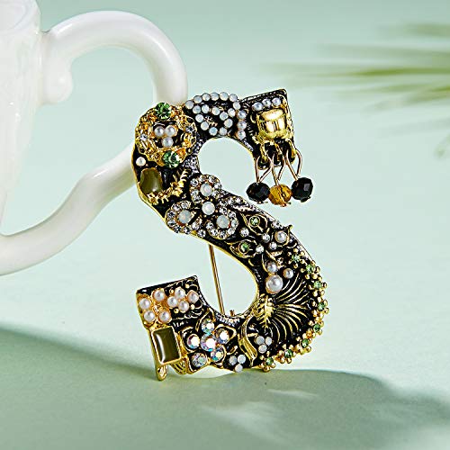 RINHOO Crystal Pearl Initial Brooch Gold Plated Enamel Colorful Letter Alphabet Breastpin Pin Jewelry for GIFTS2