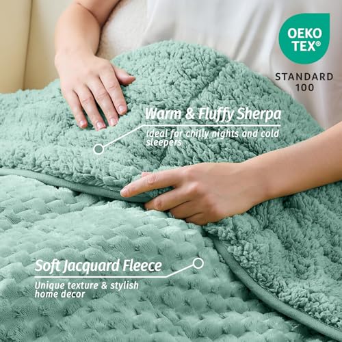 Wemore Fleece Weighted Blanket for Adults (60" x 80" 20lbs, Green), Dual Sided Cozy Soft Sherpa Heavy Blanket, 3D Imitation Turtle Shell Warm Jacquard Flannel Weighted Blankets for Couch and Bed