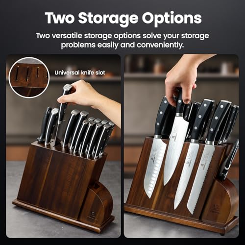 Image of 15 PC Magnetic Knife Sets for Kitchen with Block, Kitchen Knife Set Made of German High Carbon Stainless Steel Damascus Pattern as Gift for Couple, Wedding, Women or Mom with Gift Box