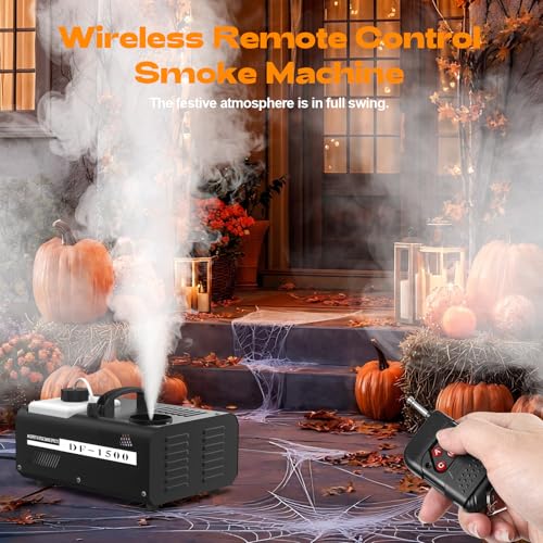 Máquina de humo vertical de 1500 W con control remoto inalámbrico, máquina de humo de temperatura constante, salida de 20 000 CFM, calentamiento rápido, tanque de 2,2 L para iluminación escénica DJ, bodas, fiestas y Halloween miniatura 2