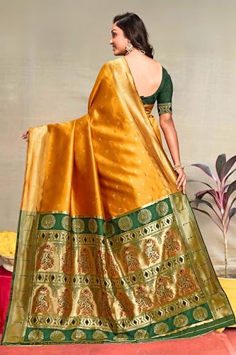 Image of C J Enterprise Women's Pure Kanjivaram Silk Saree Paithani Soft Wedding Sarees With Blouse Piece (Chand paithani)