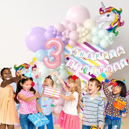 Image of Rozi Decoration Unicorn Theme 3rd Birthday Decorations Items for Girls Decor Set of 57 Pcs Happy Birthday Decoration for Girls Unicorn Theme, Third Birthday Decoration Items for Girls