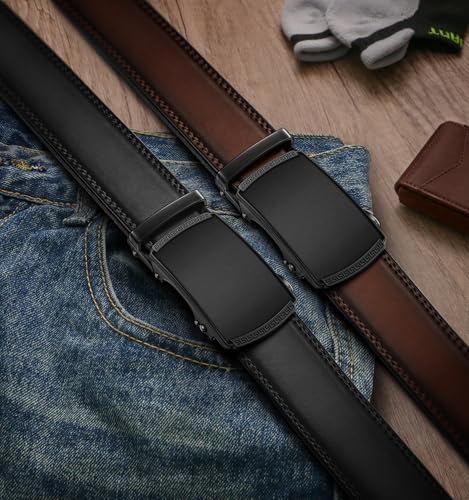 Image of BULLIANT Men's 2-Pack Ratchet Leather Belt Trimmable 1 3 /8 inch-Gift Boxed