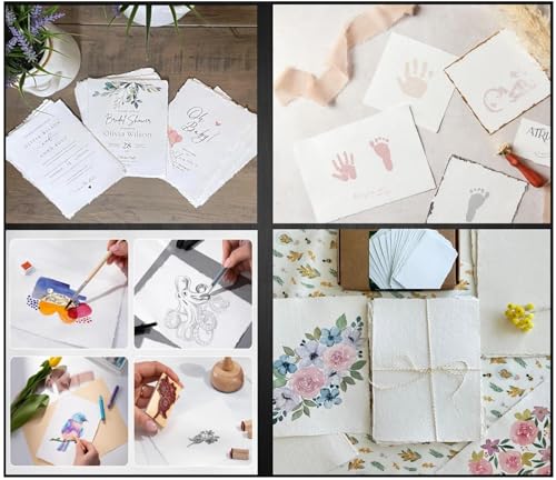 ورق قطني مصنوع يدويا بحواف خشنة من خبالكار، 20 ورقة مقاس ايه 4 300 غرام لكل متر مربع، لون ابيض، 100% قطن صديق للبيئة لبطاقات التهنئة والخط والزفاف والرسم