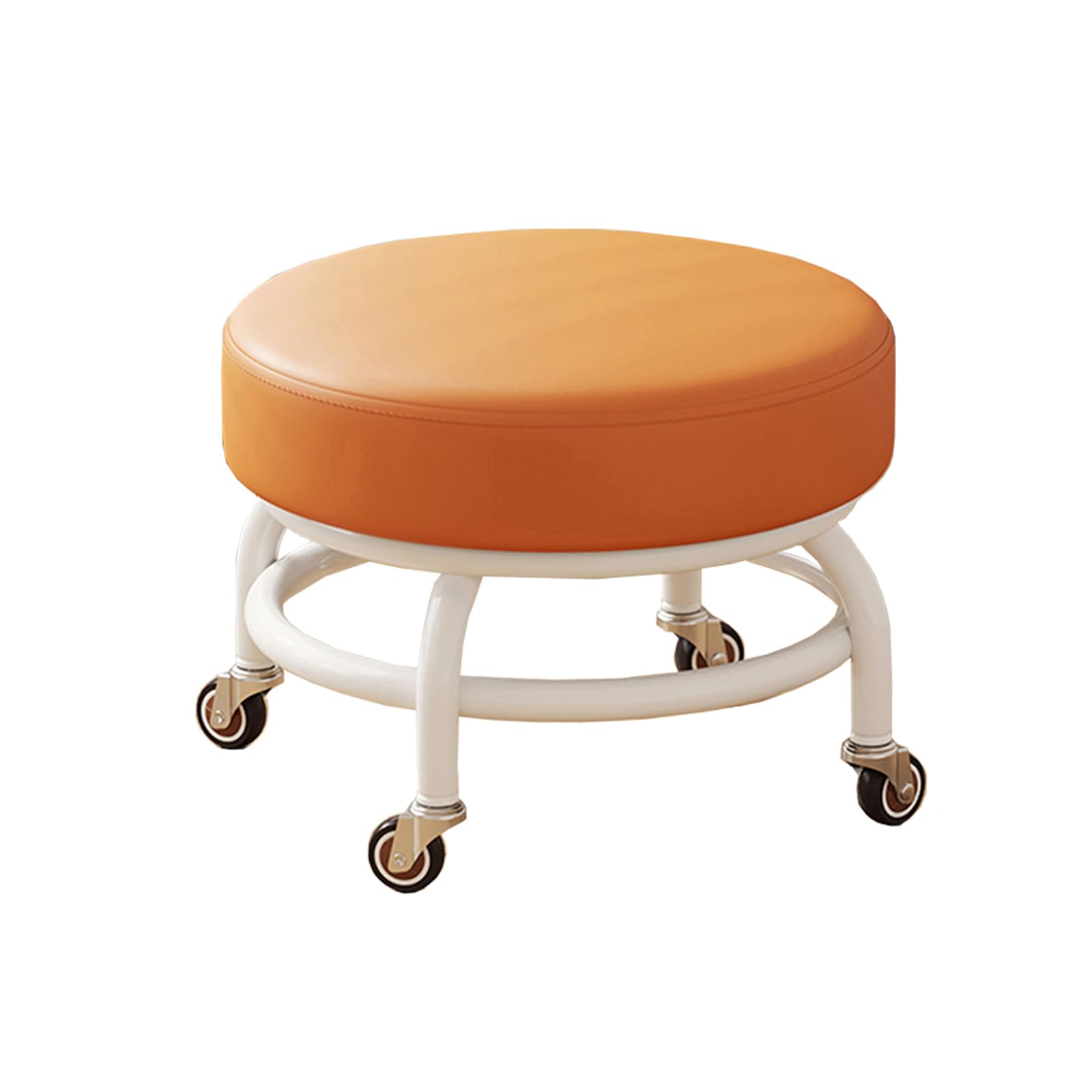 Low Height Heavy Duty Rolling Stool - PU Leather, 360° Rotating, 220LBS Capacity for Home Cleaning, Garage Repair, Flooring Cleaning, Office & Outdoor Use (Orange)