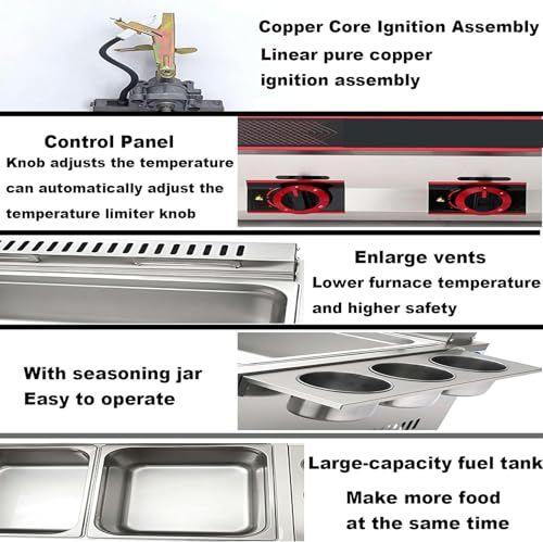 AFLEPCBRQ Freistehende Fritteuse mit Temperaturregelung, gewerbliche Gasfritteuse, große 22-Liter-Doppelfritteuse mit Körben und Deckeln, Tischfritteuse (Gas) – Bild 8