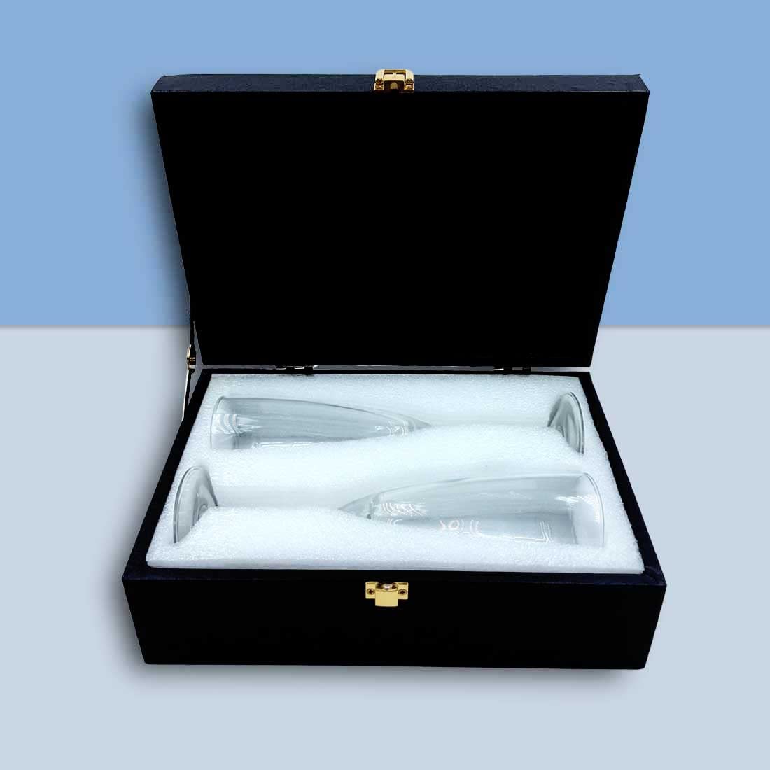 Nutcase Personalised Wine Gifts Box for Couples with Custom Champagne Glass Set - Available in Black Boxes 1